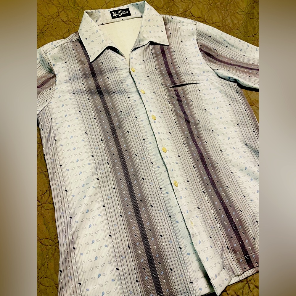 Vintage Alan Stuart Shirt Men's Size Large Teardrops Short Sleeve Button Down